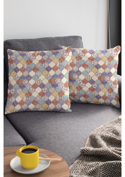 Çift Taraflı Kırlent Yastık Kılıfı Premium Tay Tüyü Dokuma Kumaş Çini Desenli 43X43 Cm KRL200 modelleri