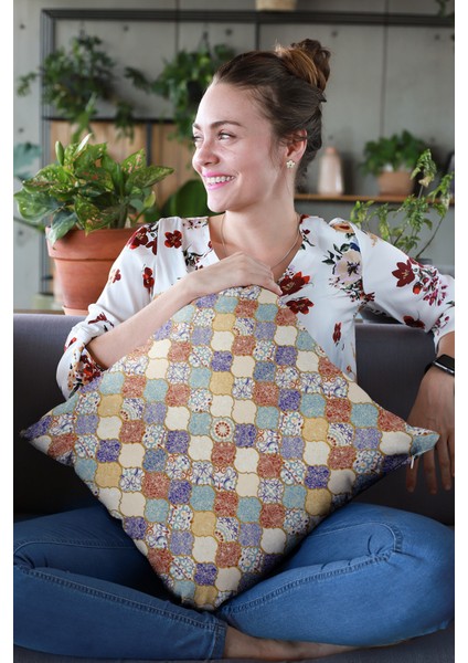 Çift Taraflı Kırlent Yastık Kılıfı Premium Tay Tüyü Dokuma Kumaş Çini Desenli 43X43 Cm KRL200 fırsatları