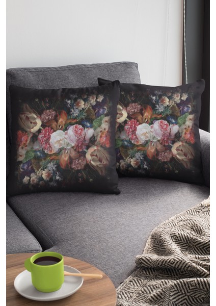 Çiçekli Kırlent Yastık Kılıfı Premium Tay Tüyü Dokuma Kumaş Çift Taraflı 43X43 Cm KRL103 modelleri