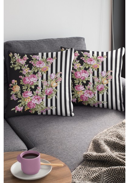 Çiçekli Kırlent Yastık Kılıfı Premium Tay Tüyü Dokuma Kumaş Çift Taraflı 43X43 Cm KRL159 modelleri