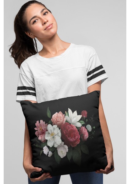 Premium Tay Tüyü Dokuma Kumaş Çiçekli Çift Taraflı Kırlent Yastık Kılıfı 43X43 Cm KRL436