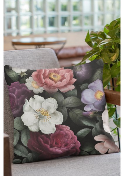 Çiçekli Kırlent Yastık Kılıfı Premium Tay Tüyü Dokuma Kumaş Çift Taraflı 43X43 Cm KRL448 fırsatları