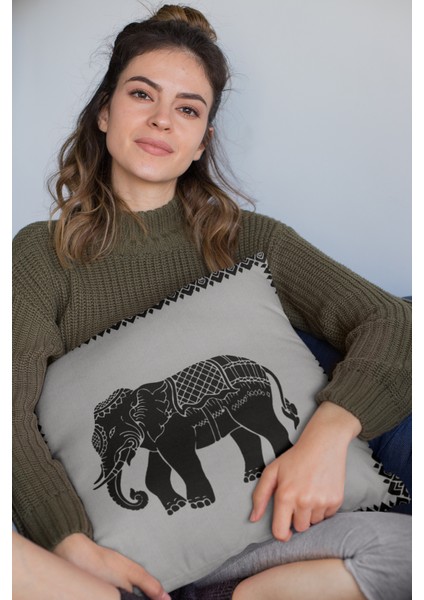 Tay Tüyü Dokuma Premium Kumaş Çift Taraflı Kırlent Filli Yastık Kılıfı 43X43 Cm KRL105 fırsatları