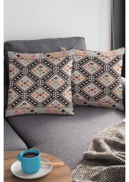 Etnik Tay Tüyü Dokuma Premium Kumaş Çift Taraflı Kırlent Yastık Kılıfı 43X43 Cm KRL071