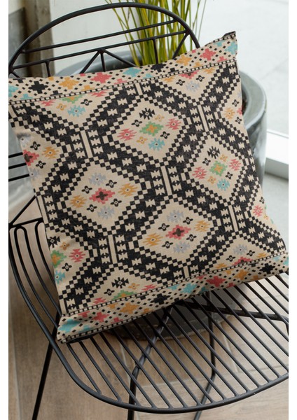 Etnik Tay Tüyü Dokuma Premium Kumaş Çift Taraflı Kırlent Yastık Kılıfı 43X43 Cm KRL071