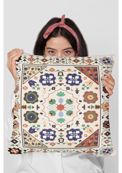 Dokuma Premium Tay Tüyü Kumaş Çift Taraflı Etnik Kırlent Yastık Kılıfı 43X43 Cm KRL357