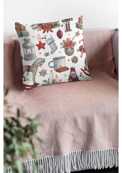 Tay Tüyü Premium Leke Tutmaz Kumaş Çift Taraflı Kırlent Yastık Kılıfı Christmas 43X43 Cm KRL079
