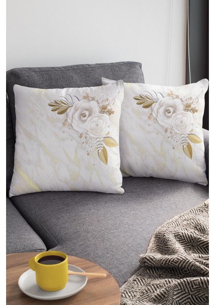 Çiçekli Kırlent Yastık Kılıfı Premium Tay Tüyü Dokuma Kumaş Çift Taraflı 43X43 Cm KRL437 modelleri
