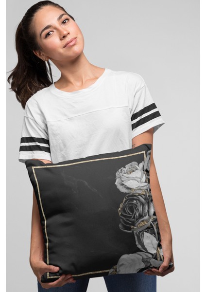 Premium Tay Tüyü Dokuma Kumaş Çiçekli Çift Taraflı Kırlent Yastık Kılıfı 43X43 Cm KRL447