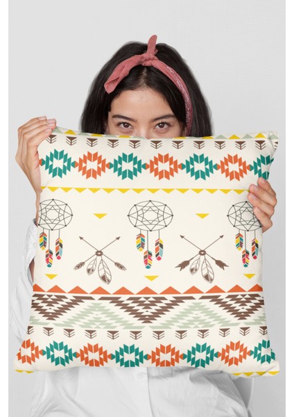 Premium Tay Tüyü Dokuma Kumaş Bohem Çift Taraflı Kırlent Yastık Kılıfı 43X43 Cm KRL086