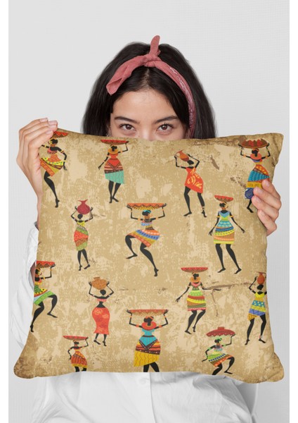 Premium Tay Tüyü Çift Taraflı Kırlent Yastık Kılıfı Dokuma Etnik Kumaş 43X43 Cm KRL106