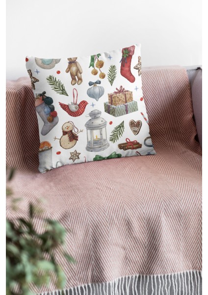 Premium Tay Tüyü Leke Tutmaz Kumaş Çift Taraflı Kırlent Yastık Kılıfı Christmas 43X43 Cm KRL058