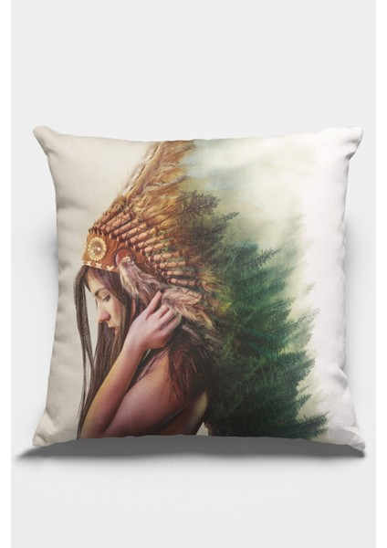 Çift Taraflı Kırlent Yastık Kılıfı Premium Tay Tüyü Dokuma Kızıl Derili Kumaş 43X43 Cm KRL063