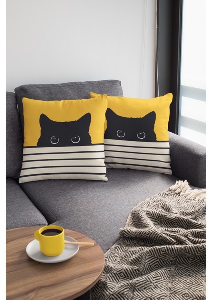 Premium Tay Tüyü Dokuma Kedili Kumaş Çift Taraflı Kırlent Yastık Kılıfı 43X43 Cm KRL064 modelleri