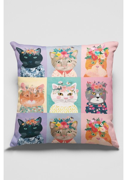 Dokuma Kedili Premium Tay Tüyü Kumaş Çift Taraflı Kırlent Yastık Kılıfı 43X43 Cm KRL457