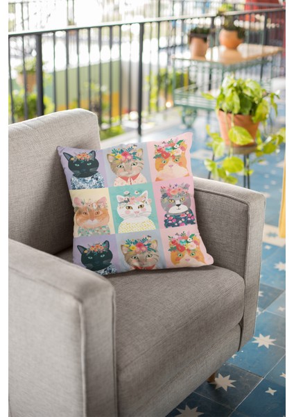 Dokuma Kedili Premium Tay Tüyü Kumaş Çift Taraflı Kırlent Yastık Kılıfı 43X43 Cm KRL457 fiyatları