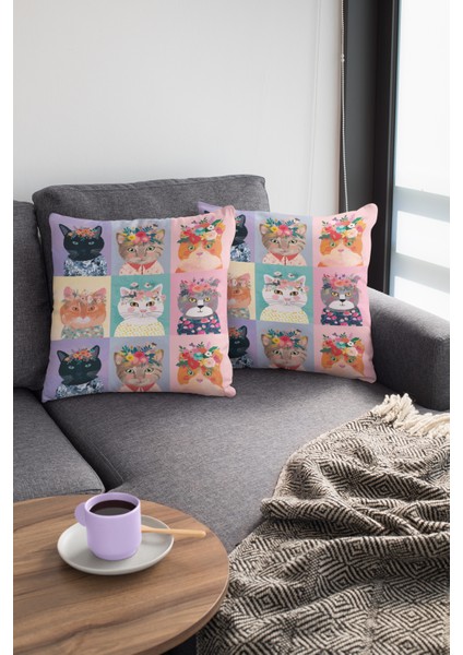 Dokuma Kedili Premium Tay Tüyü Kumaş Çift Taraflı Kırlent Yastık Kılıfı 43X43 Cm KRL457 modelleri