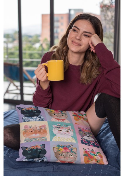 Dokuma Kedili Premium Tay Tüyü Kumaş Çift Taraflı Kırlent Yastık Kılıfı 43X43 Cm KRL457 fırsatları