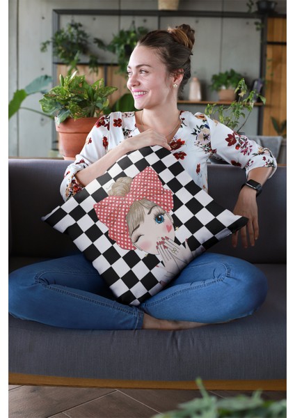 Pop Art Premium Kumaş Tay Tüyü Dokuma Dekoratif Çift Taraflı Kırlent Kılıfı 43X43 Cm KRL111