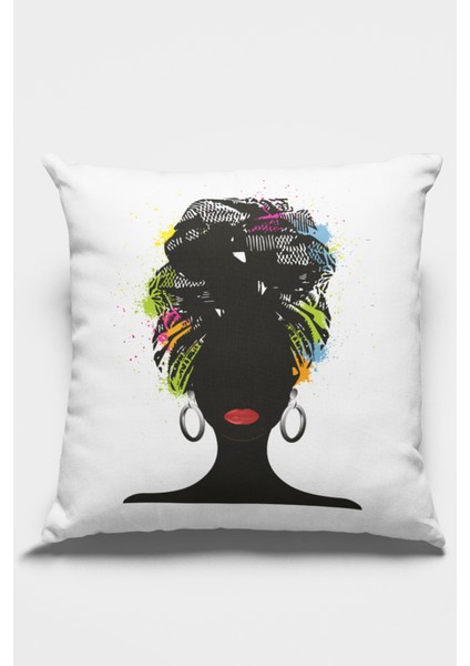 Premium Afrikalı Silüet Tay Tüyü Çift Taraflı Kırlent Yastık Kılıfı Dokuma Kumaş 43X43 Cm KRL062