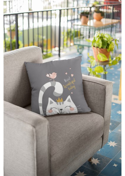 Tay Tüyü Dokuma Premium Kedili Kumaş Çift Taraflı Kırlent Yastık Kılıfı 43X43 Cm KRL440 fiyatları