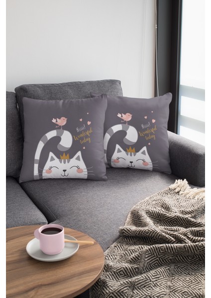 Tay Tüyü Dokuma Premium Kedili Kumaş Çift Taraflı Kırlent Yastık Kılıfı 43X43 Cm KRL440 modelleri