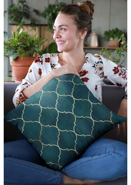 Fas Desen Premium Tay Tüyü Dokuma Kumaş Çift Taraflı Kırlent Yastık Kılıfı 43X43 Cm KRL259