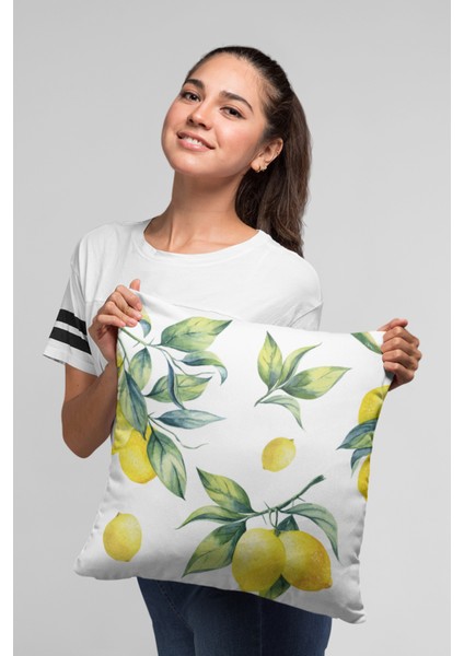 Tay Tüyü Dokuma Premium Kumaş Dekoratif Çift Taraflı Limonlu Kırlent Kılıfı 43X43 Cm KRL081