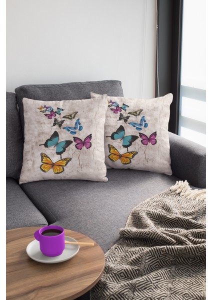 Dokuma Kelebekli Premium Tay Tüyü Kumaş Çift Taraflı Kırlent Yastık Kılıfı 43X43 Cm KRL130 modelleri