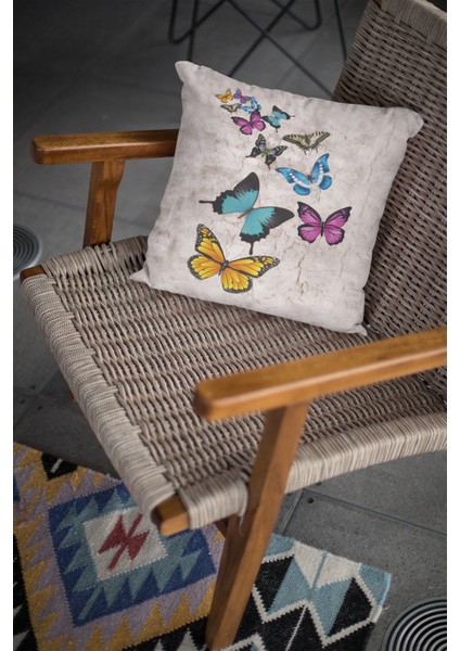 Dokuma Kelebekli Premium Tay Tüyü Kumaş Çift Taraflı Kırlent Yastık Kılıfı 43X43 Cm KRL130 fırsatları