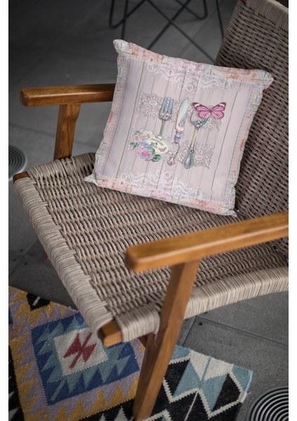 Kelebekli Premium Tay Tüyü Dokuma Kumaş Çift Taraflı Kırlent Yastık Kılıfı 43X43 Cm KRL360