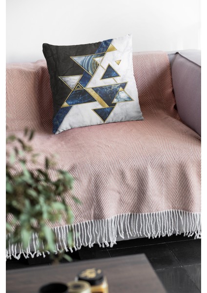 Tay Tüyü Premium Kumaş Dekoratif Çift Taraflı Geometrik Desenli Kırlent Kılıfı 43X43 Cm KRL091