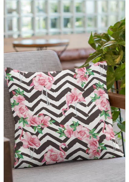 Tay Tüyü Dokuma Premium Kumaş Çift Taraflı Kırlent Flamingo Yastık Kılıfı 43X43 Cm KRL172