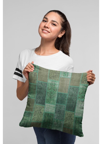 Premium Patchwork Tay Tüyü Çift Taraflı Kırlent Yastık Kılıfı Dokuma Kumaş 43X43 Cm KRL295