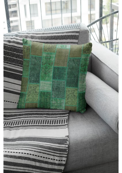 Premium Patchwork Tay Tüyü Çift Taraflı Kırlent Yastık Kılıfı Dokuma Kumaş 43X43 Cm KRL295