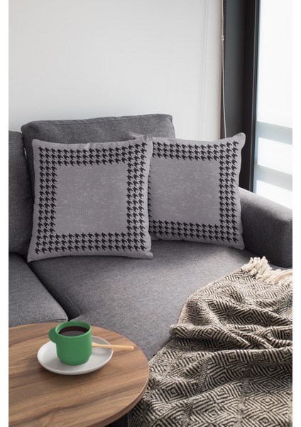 Premium Kaz Ayağı Tay Tüyü Çift Taraflı Kırlent Yastık Kılıfı Dokuma Kumaş 43X43 Cm KRL362 modelleri