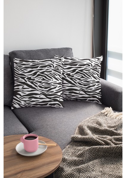 Zebra Desenli Premium Kumaş Tay Tüyü Dekoratif Çift Taraflı Kırlent Kılıfı 43X43 Cm KRL100 modelleri