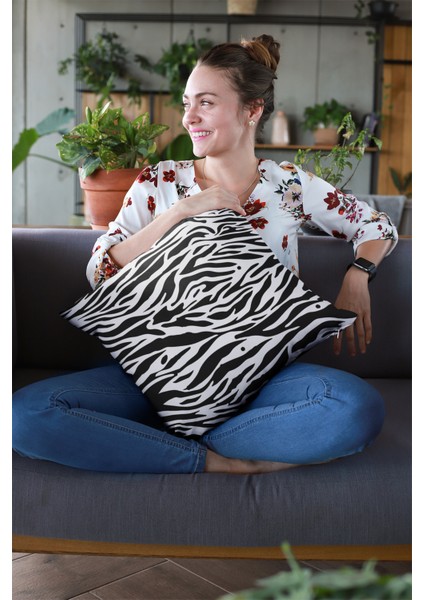 Zebra Desenli Premium Kumaş Tay Tüyü Dekoratif Çift Taraflı Kırlent Kılıfı 43X43 Cm KRL100 fırsatları