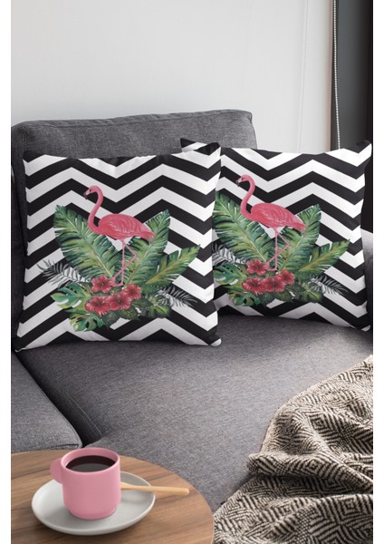 Premium Tay Tüyü Dokuma Kumaş Çift Taraflı Flamingo Kırlent Yastık Kılıfı 43X43 Cm KRL099 modelleri