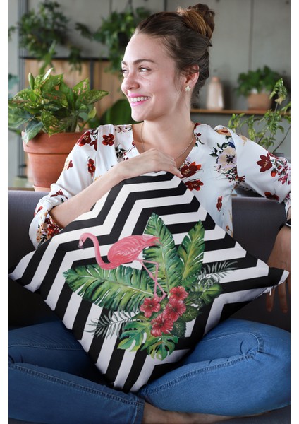 Premium Tay Tüyü Dokuma Kumaş Çift Taraflı Flamingo Kırlent Yastık Kılıfı 43X43 Cm KRL099 fırsatları