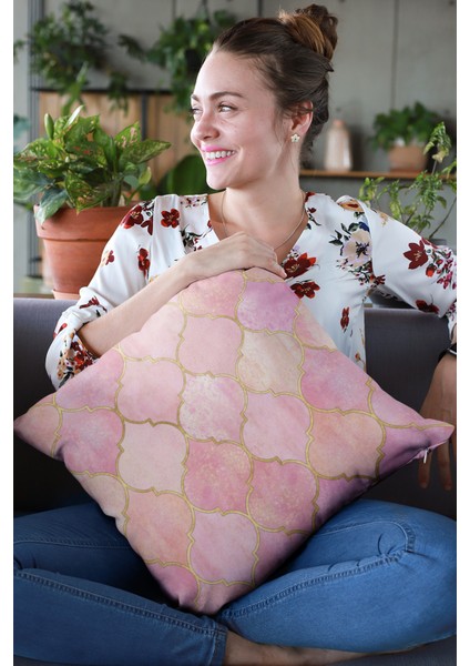 Dokuma Kumaş Premium Tay Tüyü Çift Taraflı Kırlent Yastık Kılıfı Fas Desen 43X43 Cm KRL367