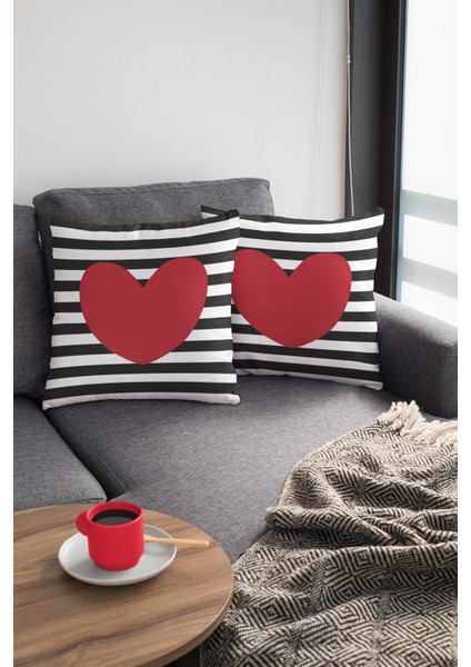 Premium Tay Tüyü Dokuma Leke Tutmaz Kumaş Çift Taraflı Kırlent Yastık Kılıfı Kalpli 43X43 Cm KRL123 modelleri
