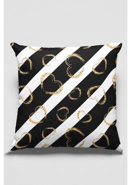 Tay Tüyü Dokuma Premium Leke Tutmaz Kumaş Çift Taraflı Kırlent Yastık Kılıfı Kalpli 43X43 Cm KRL353