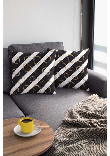 Tay Tüyü Dokuma Premium Leke Tutmaz Kumaş Çift Taraflı Kırlent Yastık Kılıfı Kalpli 43X43 Cm KRL353 modelleri