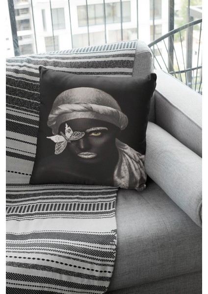 Dekoratif Çift Taraf Tay Tüyü Dokuma Premium Kumaş Kırlent Yastık Kılıfı Arap Kızı 43X43 Cm KRL456 fiyatları