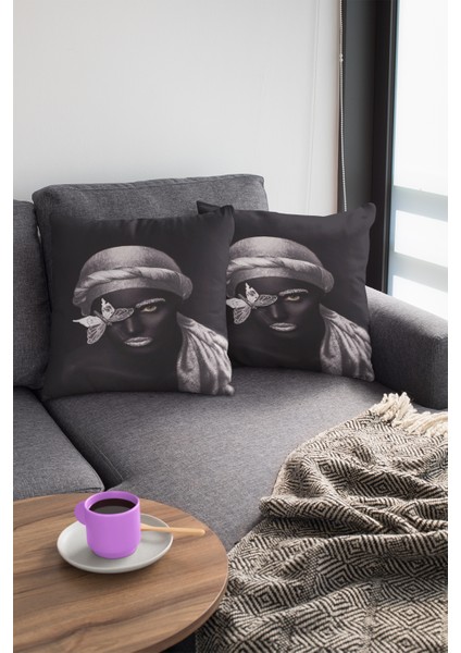 Dekoratif Çift Taraf Tay Tüyü Dokuma Premium Kumaş Kırlent Yastık Kılıfı Arap Kızı 43X43 Cm KRL456 modelleri
