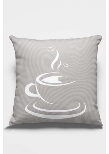 Tay Tüyü Dokuma Premium Kumaş Çift Taraflı Kırlent Fincanlı Yastık Kılıfı 43X43 Cm KRL163