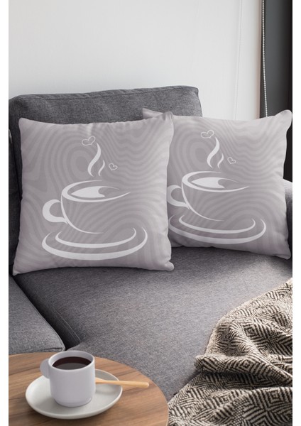 Tay Tüyü Dokuma Premium Kumaş Çift Taraflı Kırlent Fincanlı Yastık Kılıfı 43X43 Cm KRL163
