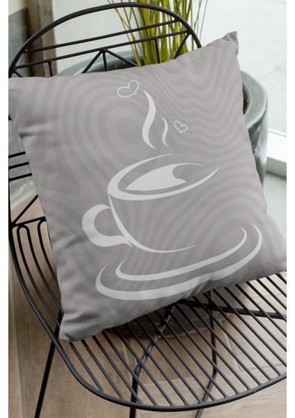 Tay Tüyü Dokuma Premium Kumaş Çift Taraflı Kırlent Fincanlı Yastık Kılıfı 43X43 Cm KRL163