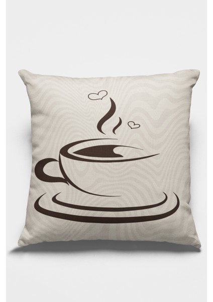 Premium Tay Tüyü Dokuma Kumaş Çift Taraflı Fincanlı Kırlent Yastık Kılıfı 43X43 Cm KRL284 fiyatları